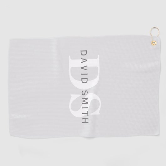 Moderne naam & Monogram | Licht & donkergrijs wit Golfhanddoek (Horizontaal)
