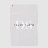 Moderne naam & Monogram | Licht & donkergrijs wit Golfhanddoek (Voorkant)