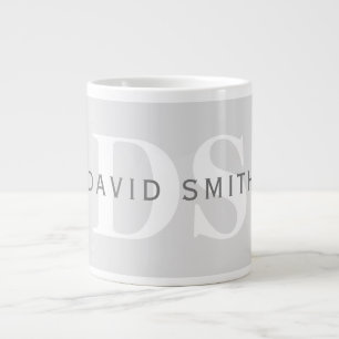 Moderne naam & Monogram   Licht & donkergrijs wit Grote Koffiekop