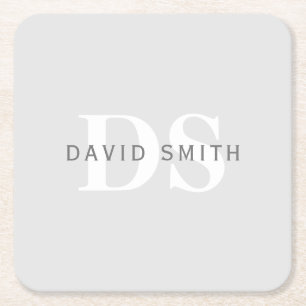Moderne naam & Monogram   Licht & donkergrijs wit Kartonnen Onderzetters