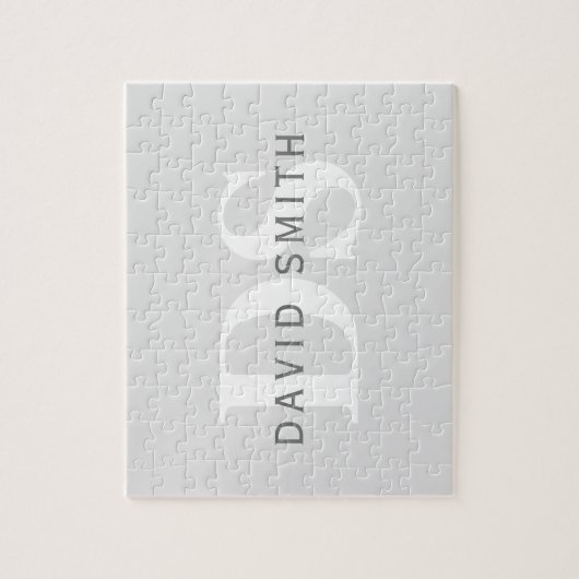 Moderne naam & Monogram | Licht & donkergrijs wit Legpuzzel (Verticaal)