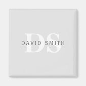 Moderne naam & Monogram | Licht & donkergrijs wit Magneet (Voorkant)