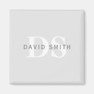 Moderne naam & Monogram   Licht & donkergrijs wit Magneet