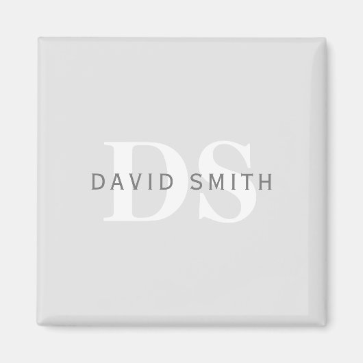 Moderne naam & Monogram | Licht & donkergrijs wit Magneet (Voorkant)