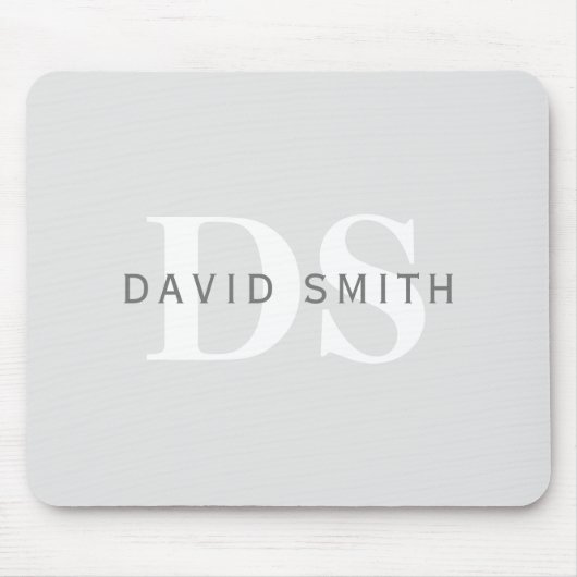 Moderne naam & Monogram | Licht & donkergrijs wit Muismat (Voorkant)
