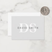 Moderne naam & Monogram | Licht & donkergrijs wit Notitiekaartje (Voorkant / Achterkant in situ)