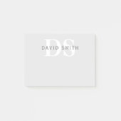 Moderne naam & Monogram | Licht & donkergrijs wit Post-it® Notes (Voorkant)