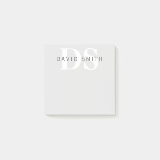 Moderne naam & Monogram | Licht & donkergrijs wit Post-it® Notes (Voorkant)