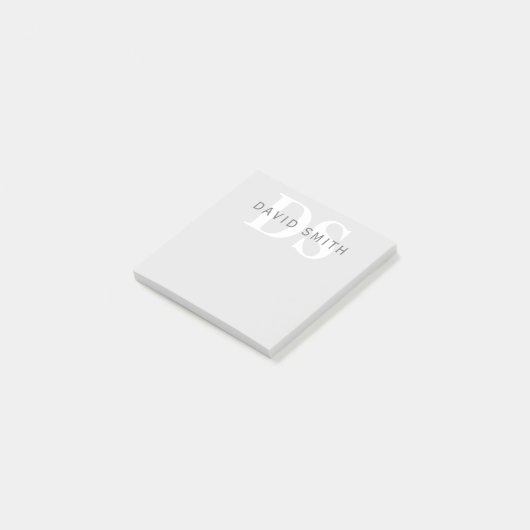 Moderne naam & Monogram | Licht & donkergrijs wit Post-it® Notes (Schuin)