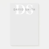Moderne naam & Monogram | Licht & donkergrijs wit Post-it® Notes (Voorkant)