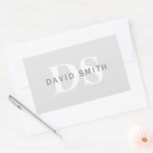 Moderne naam & Monogram | Licht & donkergrijs wit Rechthoekige Sticker (Envelop)