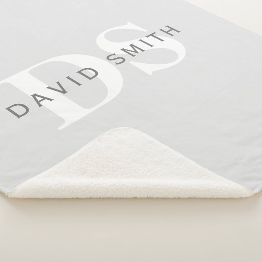 Moderne naam & Monogram | Licht & donkergrijs wit Sherpa Deken (3/4)