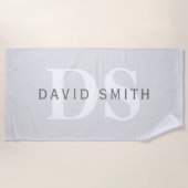 Moderne naam & Monogram | Licht & donkergrijs wit Strandlaken (Voorkant)