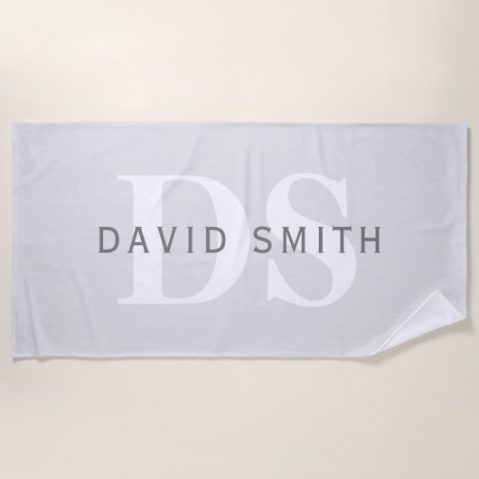 Moderne naam & Monogram | Licht & donkergrijs wit Strandlaken (Voorkant)