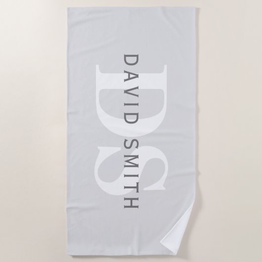 Moderne naam & Monogram | Licht & donkergrijs wit Strandlaken (Voorkant)