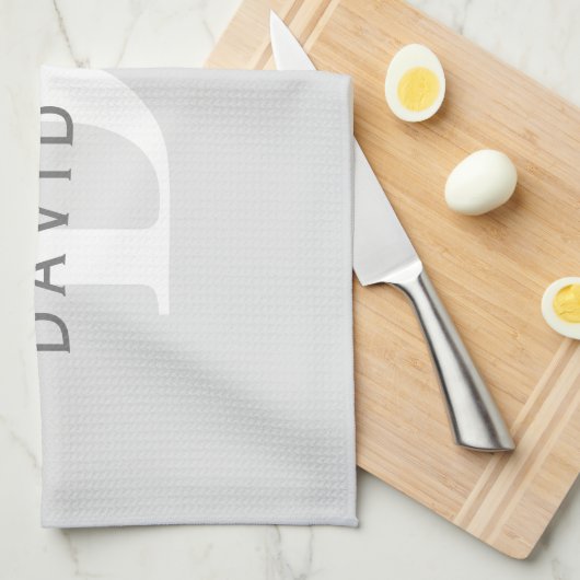 Moderne naam & Monogram | Licht & donkergrijs wit Theedoek (Quarter Fold)