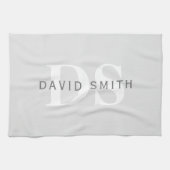 Moderne naam & Monogram | Licht & donkergrijs wit Theedoek (Horizontaal)