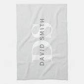 Moderne naam & Monogram | Licht & donkergrijs wit Theedoek (Verticaal)