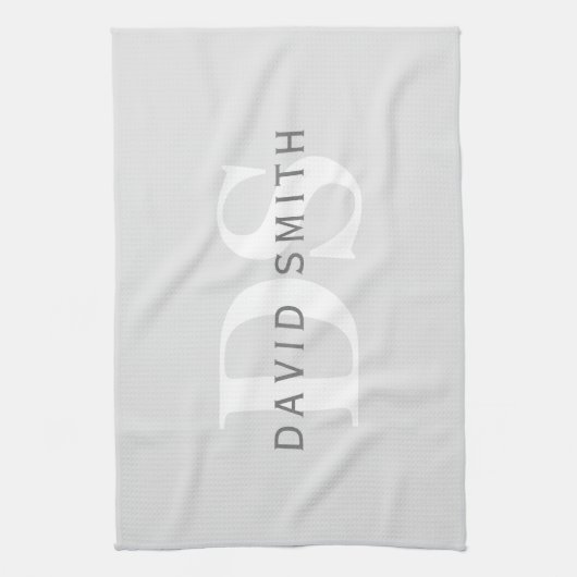 Moderne naam & Monogram | Licht & donkergrijs wit Theedoek (Verticaal)