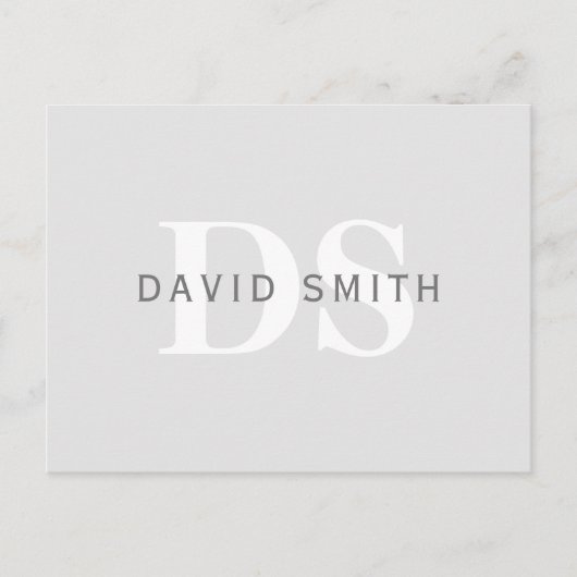 Moderne naam & Monogram | Licht & donkergrijs wit Uitnodiging Briefkaart (Voorkant)