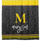 Moderne Naam & Monogram, Luxe Zwart & Goud Douchegordijn (Voorkant)