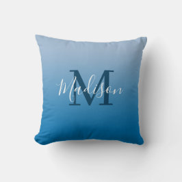 Moderne naam Monogram Sky Blue Gradient Kussen