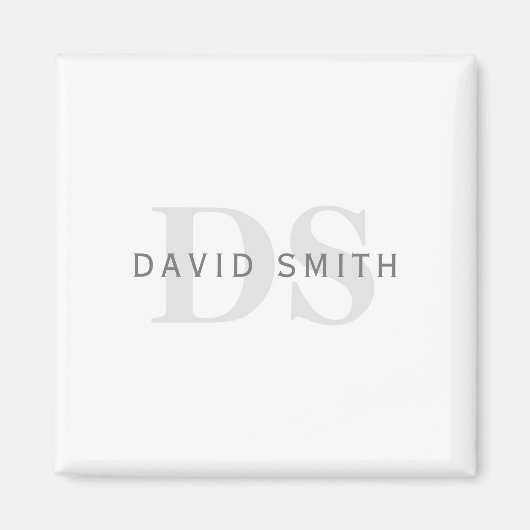 Moderne naam & Monogram | Wit, licht & donkergrijs Magneet (Voorkant)