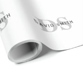 Moderne naam & monogram | Wit Zwart & Grijs Cadeaupapier (Rol Hoek)