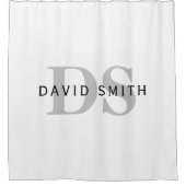 Moderne naam & Monogram | Wit Zwart & Grijs Douchegordijn (Voorkant)