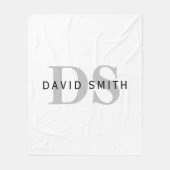 Moderne naam & Monogram | Wit Zwart & Grijs Fleece Deken (Voorkant)