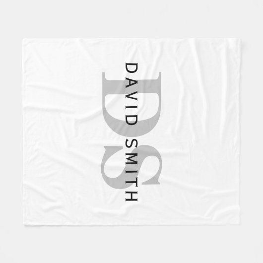 Moderne naam & Monogram | Wit Zwart & Grijs Fleece Deken (Voorkant (Horizontaal))