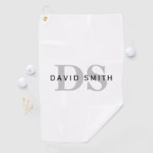 Moderne naam & Monogram | Wit Zwart & Grijs Golfhanddoek (Insitu)