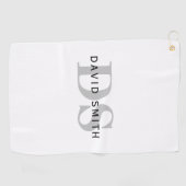 Moderne naam & Monogram | Wit Zwart & Grijs Golfhanddoek (Horizontaal)