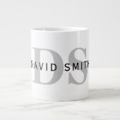 Moderne naam & Monogram | Wit Zwart & Grijs Grote Koffiekop (Voorkant)