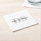 Moderne naam & Monogram | Wit Zwart & Grijs Kartonnen Onderzetters (Schuin)