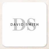 Moderne naam & Monogram | Wit Zwart & Grijs Kartonnen Onderzetters (Voorkant)