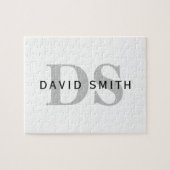 Moderne naam & Monogram | Wit Zwart & Grijs Legpuzzel (Horizontaal)