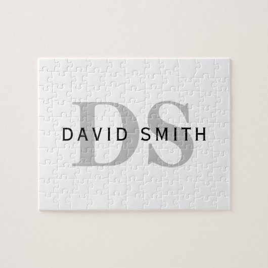 Moderne naam & Monogram | Wit Zwart & Grijs Legpuzzel (Horizontaal)