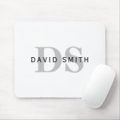 Moderne naam & Monogram | Wit Zwart & Grijs Muismat (Met muis)