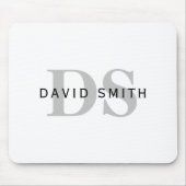 Moderne naam & Monogram | Wit Zwart & Grijs Muismat (Voorkant)