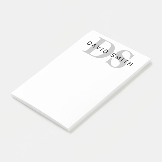 Moderne naam & Monogram | Wit Zwart & Grijs Post-it® Notes (Schuin)
