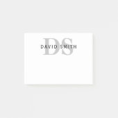 Moderne naam & Monogram | Wit Zwart & Grijs Post-it® Notes (Voorkant)