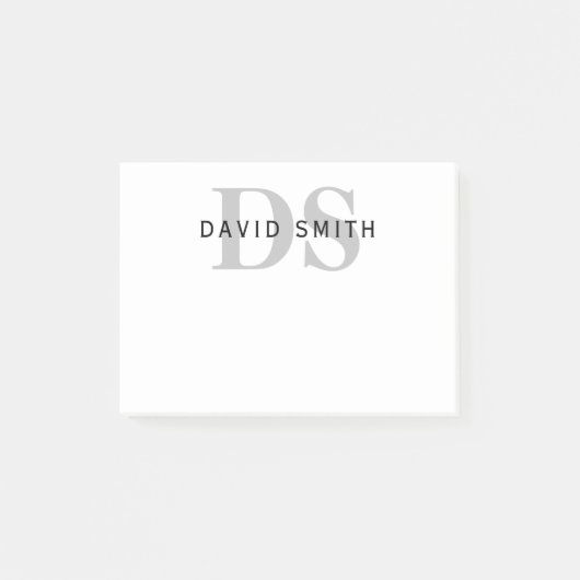 Moderne naam & Monogram | Wit Zwart & Grijs Post-it® Notes (Voorkant)