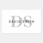 Moderne naam & Monogram | Wit Zwart & Grijs Rechthoekige Sticker (Voorkant)