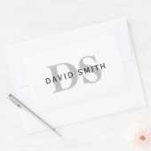 Moderne naam & Monogram | Wit Zwart & Grijs Rechthoekige Sticker (Envelop)
