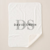 Moderne naam & Monogram | Wit Zwart & Grijs Sherpa Deken (Voorkant)