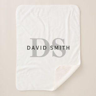 Moderne naam & Monogram   Wit Zwart & Grijs Sherpa Deken
