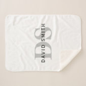 Moderne naam & Monogram | Wit Zwart & Grijs Sherpa Deken (Voorkant (horizontaal))