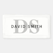 Moderne naam & monogram | Wit Zwart & Grijs Spandoek (Horizontaal)