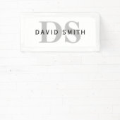 Moderne naam & monogram | Wit Zwart & Grijs Spandoek (Insitu)